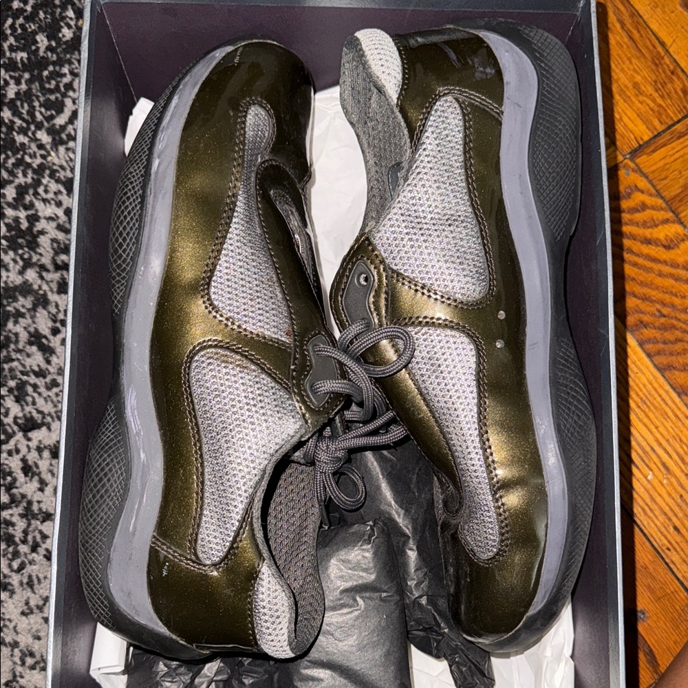 Prada Men's Olive and Gray Sneakers